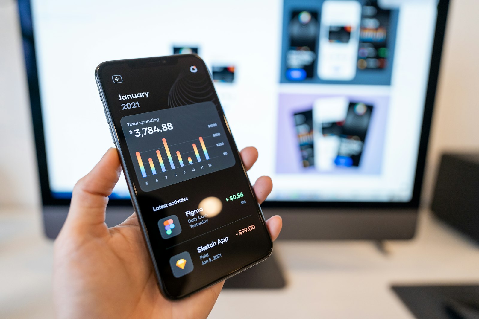 Reading a forex chart on a phone trading app, laptop chart in the background